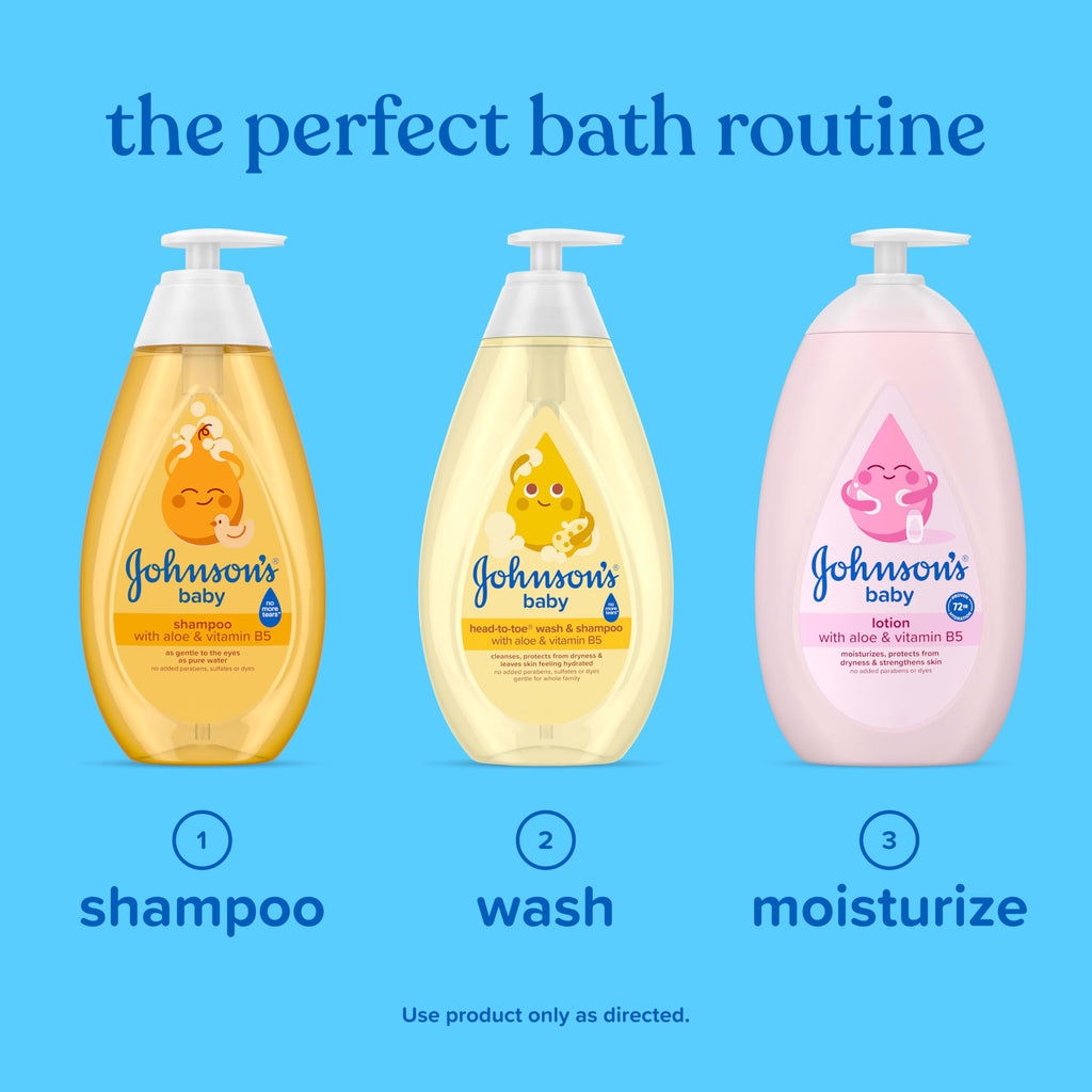 Johnson's Baby Shampoo with Aloe Vera & Vitamin B5, Tear Free, Newborn Essentials, No added Parabens & Sulfates, Hypoallergenic, Baby Essentials, 20.3 fl. oz
