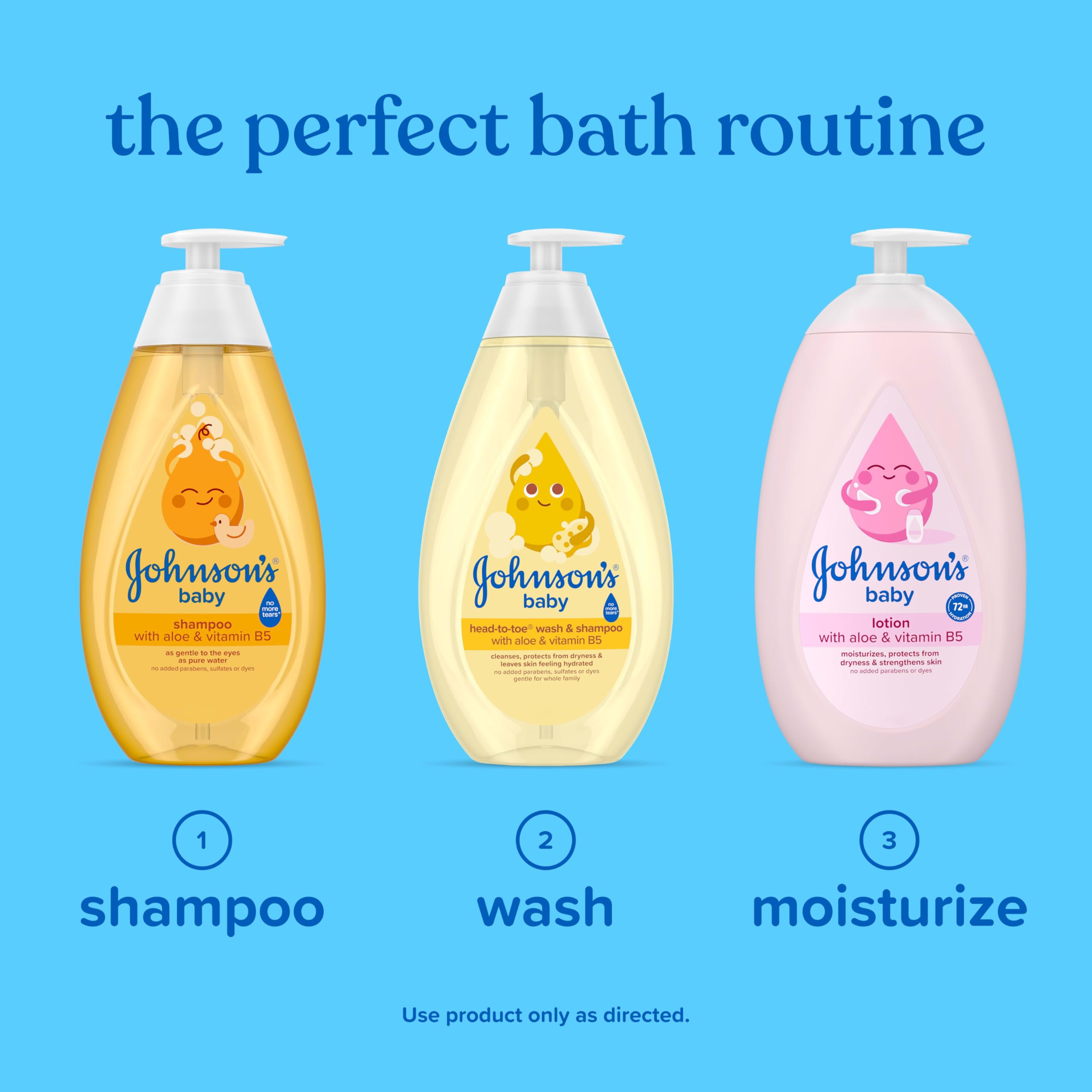 Johnson's Baby Shampoo with Aloe Vera & Vitamin B5, Tear Free, Newborn Essentials, No added Parabens & Sulfates, Hypoallergenic, Baby Essentials, 20.3 fl. oz