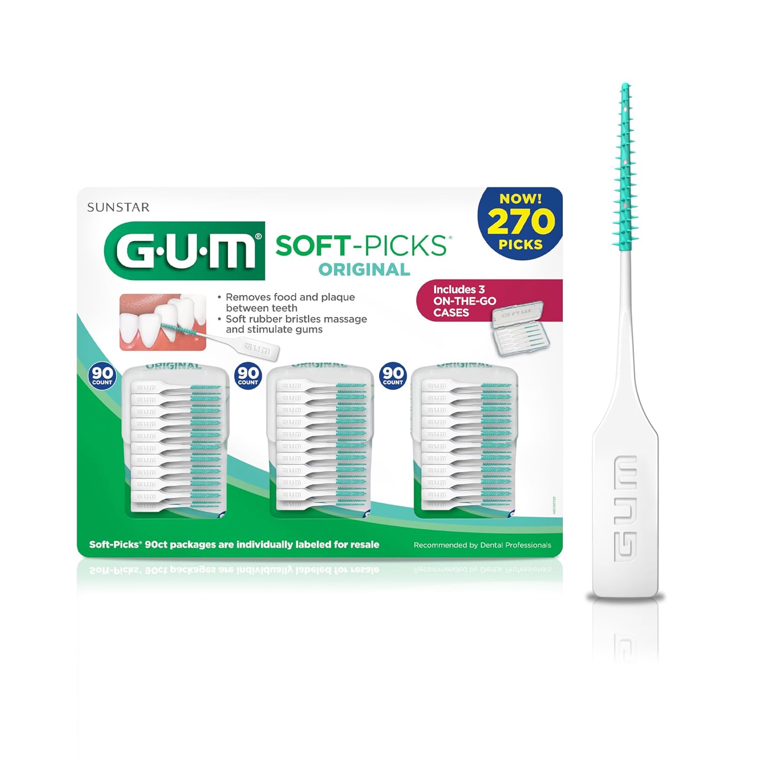 Buy now GUM Soft-Picks Original, Easy to Use Dental Picks for Teeth Cleaning and Gum Health, Disposable Interdental Brushes with Convenient Carry Case, Dentist Recommended Dental Picks, 320ct 270 Count (Pack of 1) Original at indiglob india