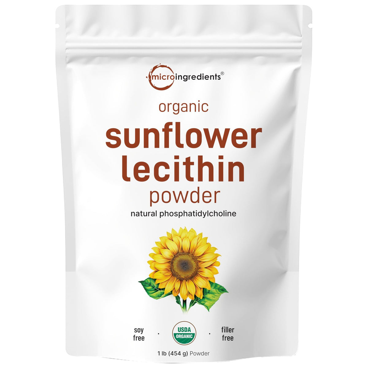 Organic Sunflower Lecithin Powder, 1 Pound, Sustainable Farmed, Cold Pressed, Rich in Phosphatidyl Choline and Protein, Making Liposomal Vitamin C, Lactation Supplement, Non-GMO
