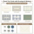 Thank You Cards Set of 30 With Envelopes and Stickers - Elegant Blank Cards