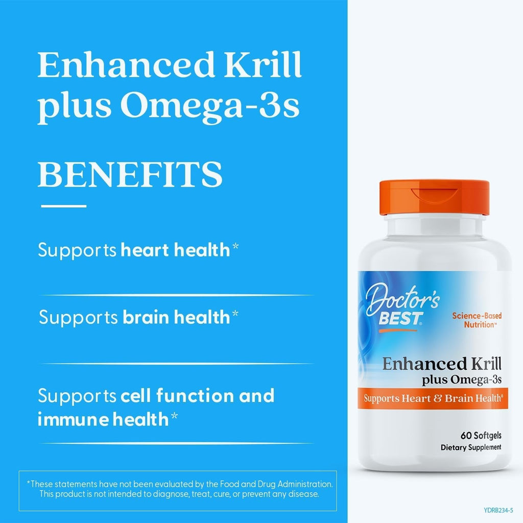 Buy now Doctors Best Enhanced Wild Caught Antarctic Krill (Superba2) Plus Omega-3s, Supports Heart & Brain Health, Non-GMO, Gluten Free 60 Softgels at indiglob india