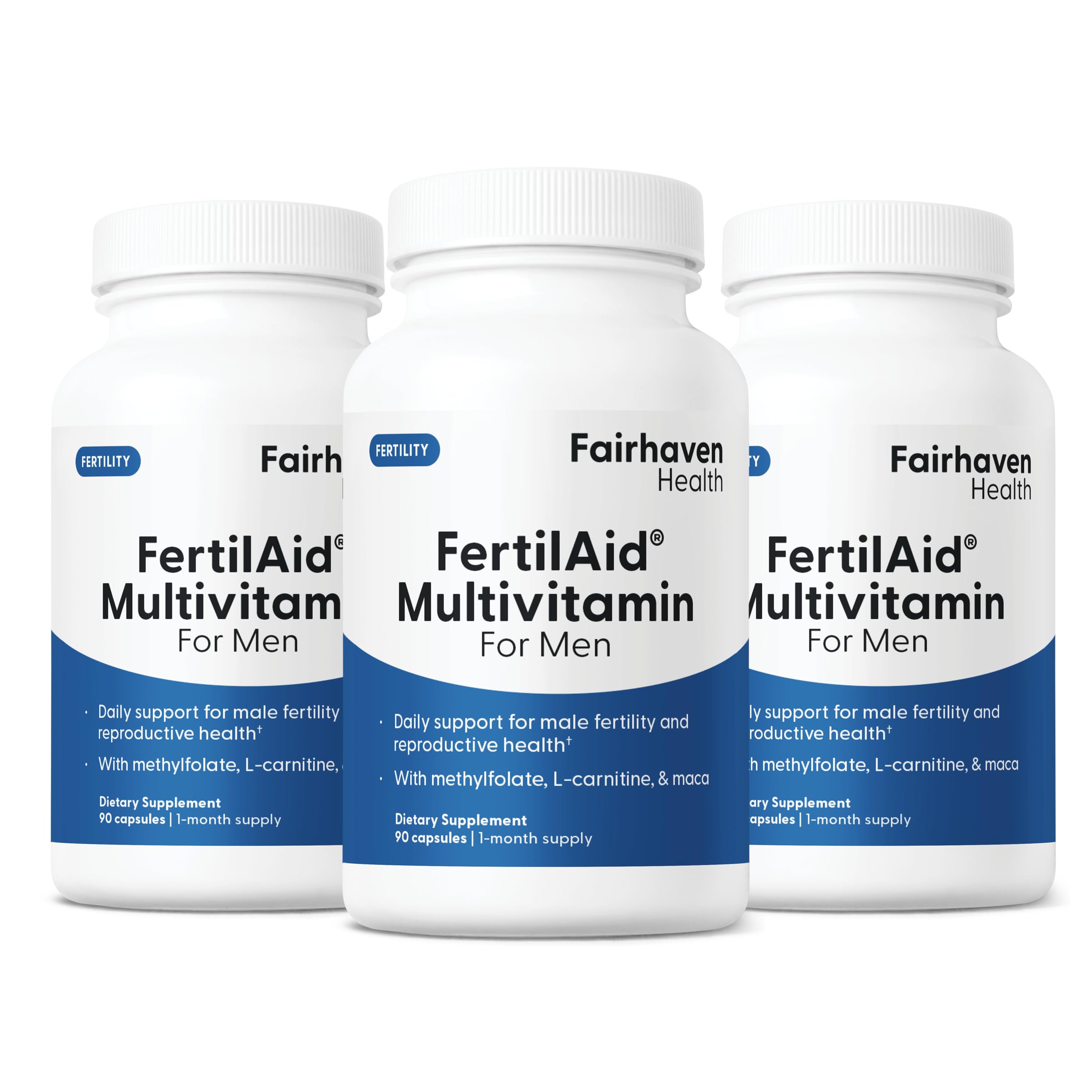 Fairhaven Health FertilAid for Men | Male Fertility Supplement for Count and Motility | Pre-Conception Support with L-Carnitine, CoQ10, Maca and Zinc | 90 Capsules | 1 Month Supply