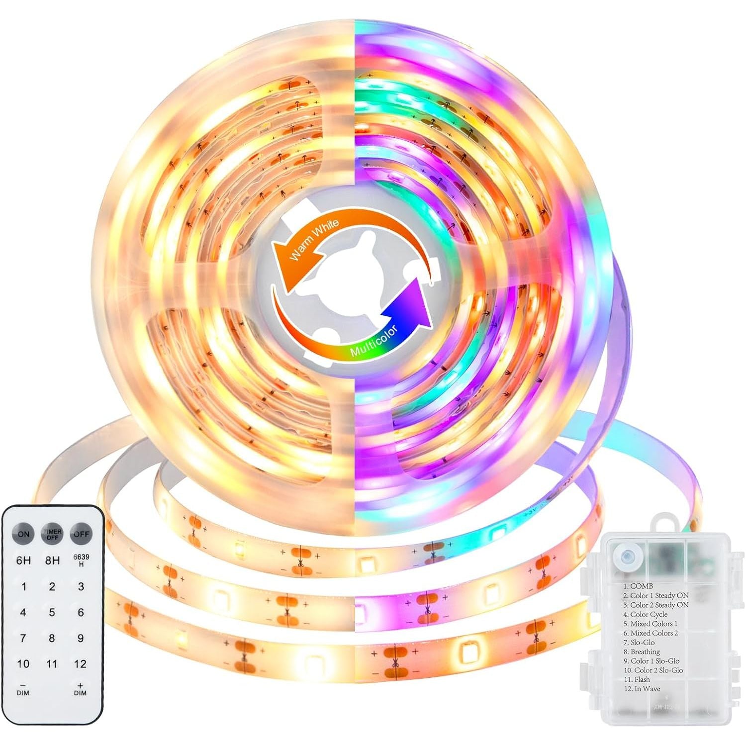 Buy now echosari Battery Powered Led Strip Lights with Remote Warm White, 8 Modes, Dimmable, Timer, Self-Adhesive, Cuttable, Waterproof, 9.8FT 90Led Strip Lights for TV Kitchen Cupboard Bedroom Decor Warm White & Multicolor at indiglob india