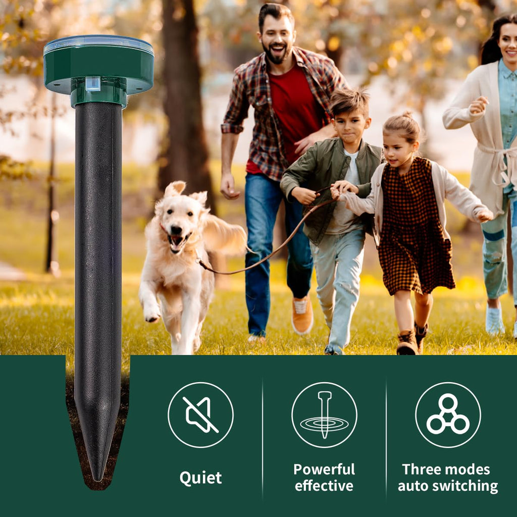 8-Solar Ultrasonic Mole Repellent, Waterproof Stakes Lawn Gophers Snakes