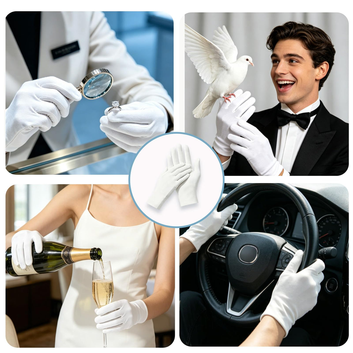 30 Pcs White Cotton Gloves, Unisex, Soft, Stretchable