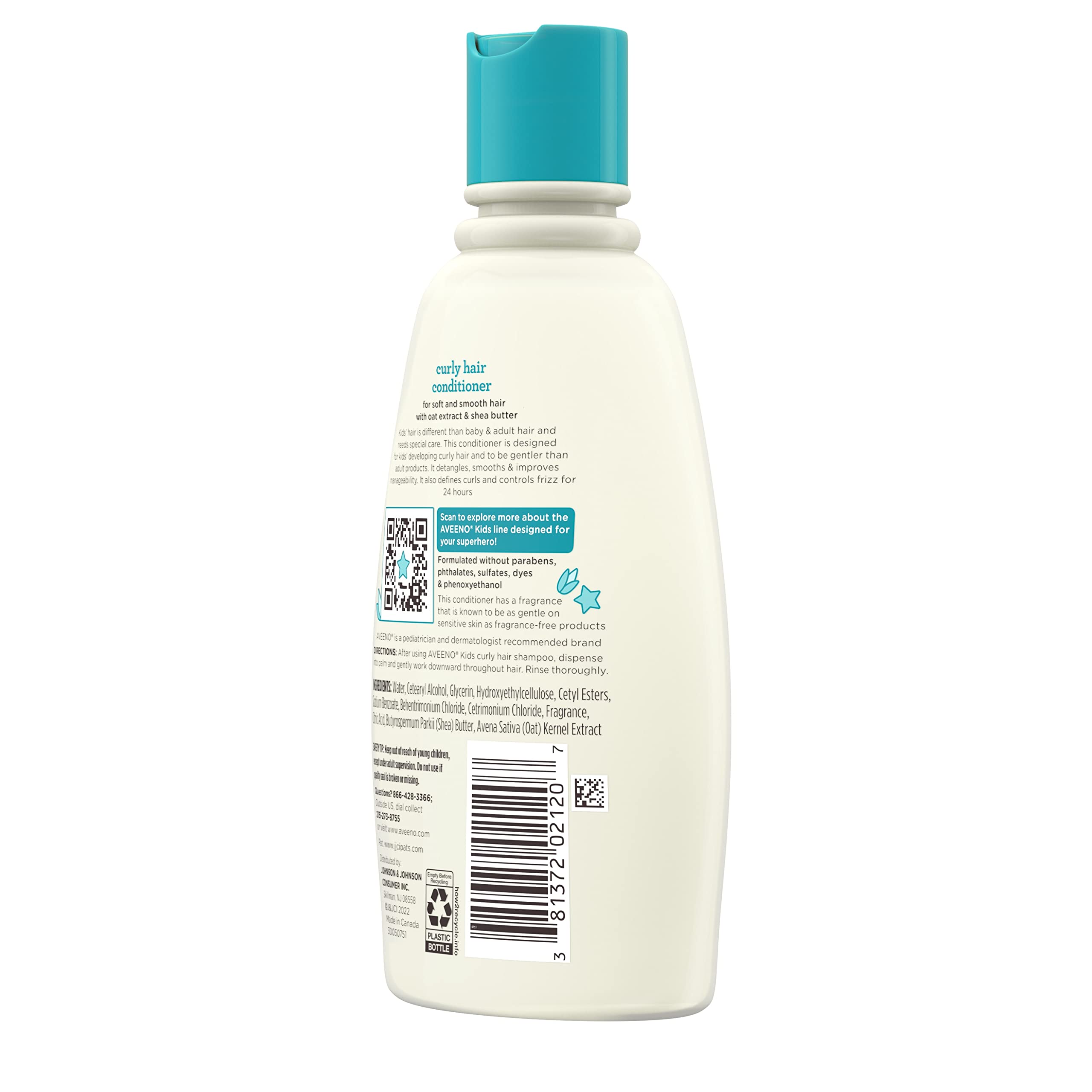 Aveeno Kids Curly Hair Conditioner, 12 fl. oz | Hydrating Conditioner, Oat Extract & Shea Butter, Gentle Scent, Detangles & Moisturizes Curls