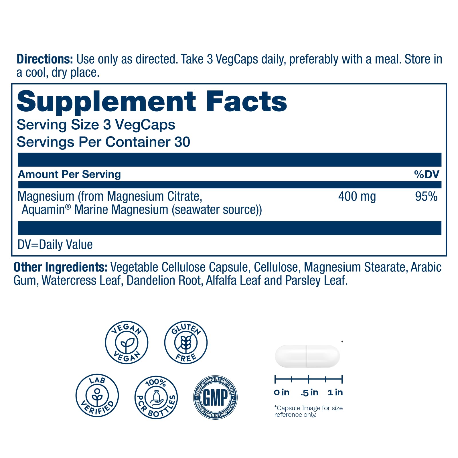 Solaray Magnesium Citrate, 400mg per Serving, 90 Vegan Capsules | Magnesium Citrate Capsules, Supplement for Calm, Bone Health, Cellular Energy, Heart & Muscle Support