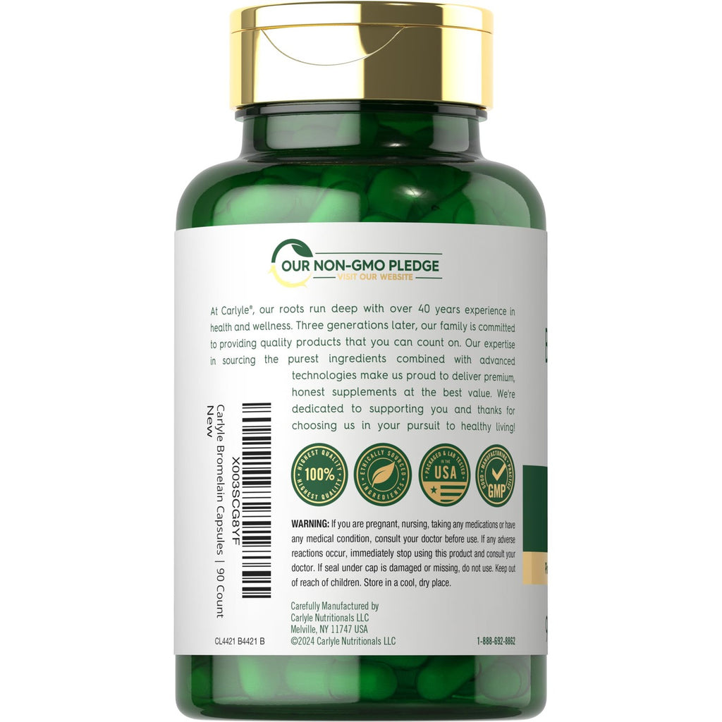 Carlyle Bromelain 1700 mg | 90 Capsules | Pineapple Enzyme Supplement | Non-GMO and Gluten Free