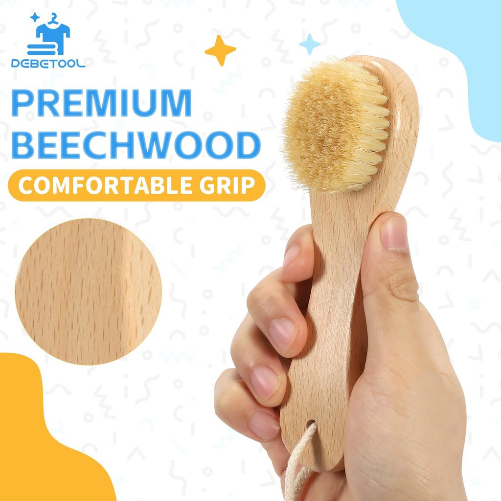 DEBETOOL 3-Piece Laundry Brush for Stains on Clothes, Gentle Boar Bristl
