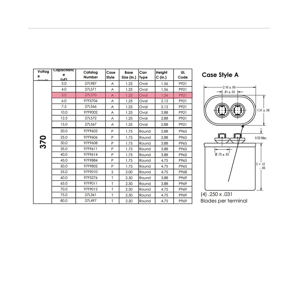 Buy now Genteq GENTEQ - C305L / 27L570 GE Capacitor Oval 5 uf MFD 370 Volt 97F5705 (Replaces Old GE# Z97F5705, 97F95702, Z97F5702), 5uf 370 Vac(VAC), 5X370 Run Capacitor at indiglob india