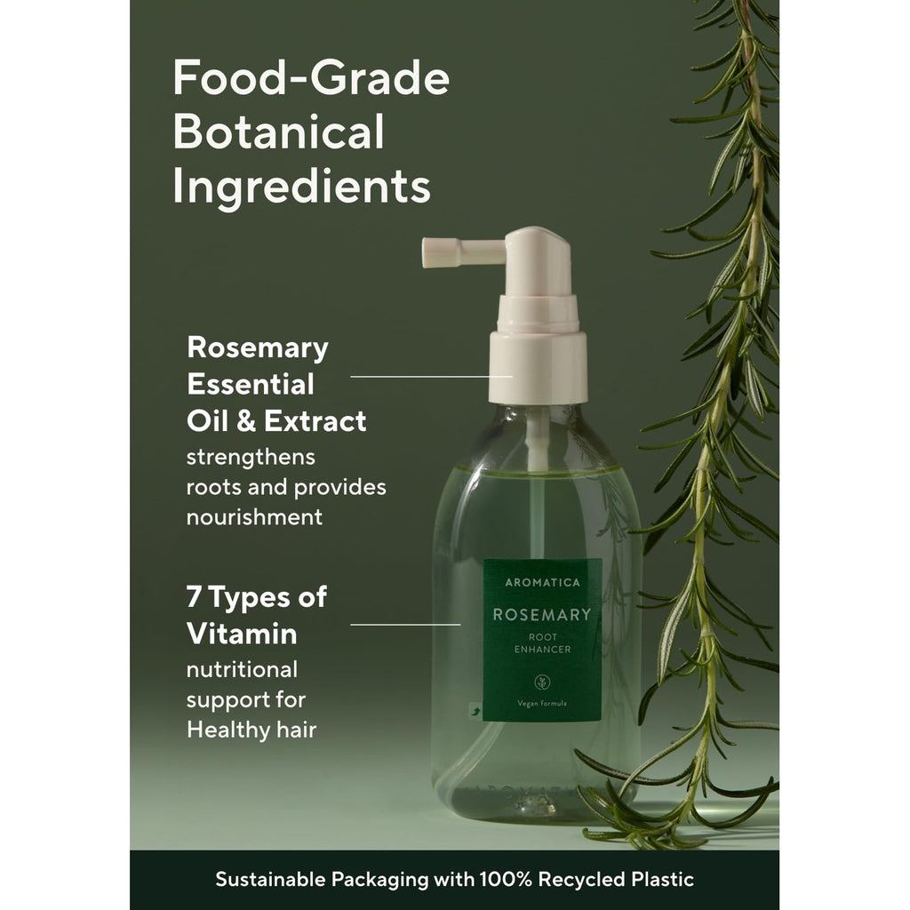 AROMATICA Root Enhancer Rosemary Water Spray for Hair Growth (2 Packs) | with Rosemary hair oil & caffeine & biotin - Korean hair care Hair Thinning Loss – Free from Sulfate, Silicone, and Paraben