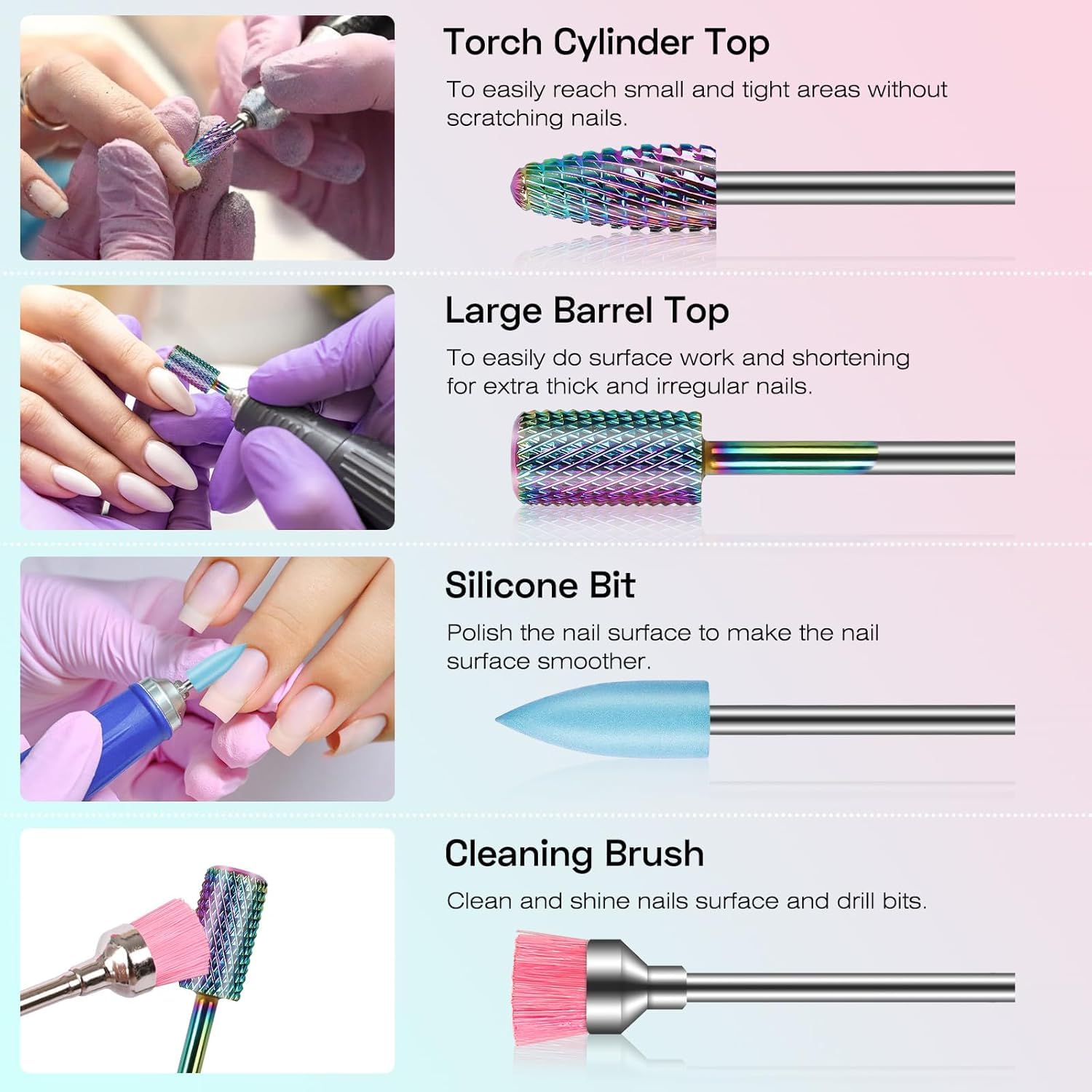 Depvko 10pcs Carbide Nail Drill Bits Set with 75Pcs Small Sanding Bands | Professional Efile Set with #80#120#180 Sanding Bands&Mandrel Bit for Acrylic Gel Removal, Shaping & Manicure Prep