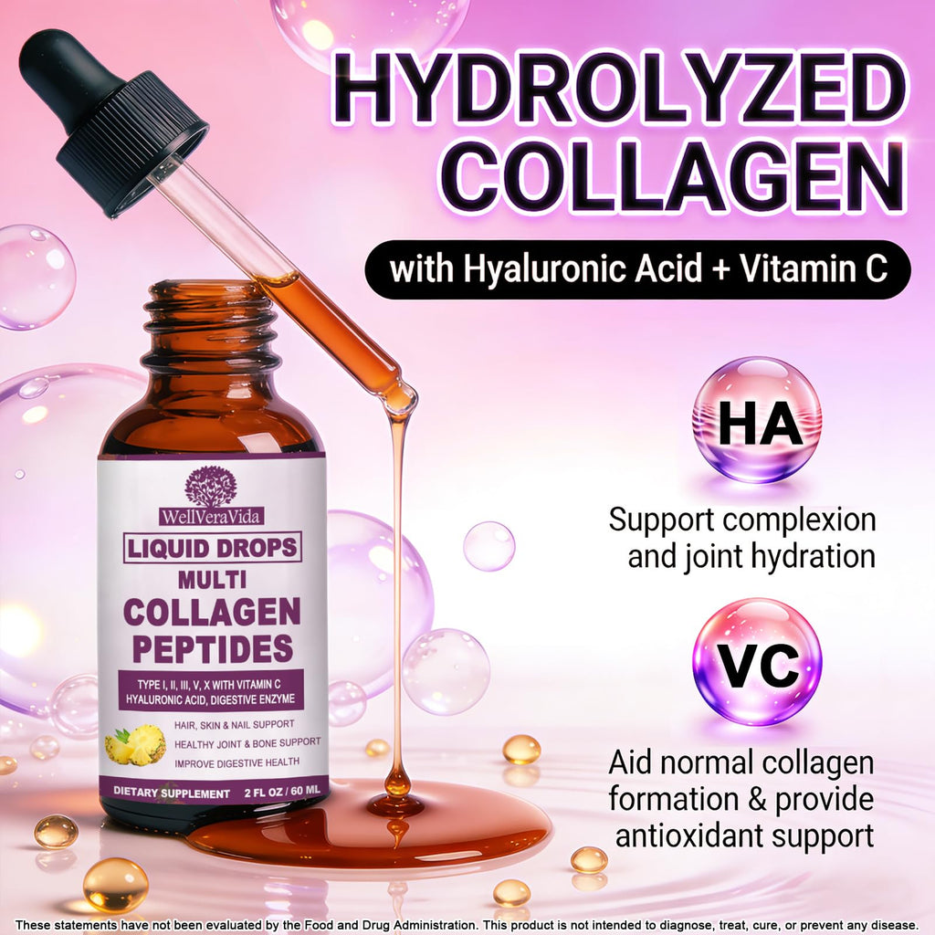 Liquid Collagen for Women & Men, Multi Hydrolyzed Collagen Peptides