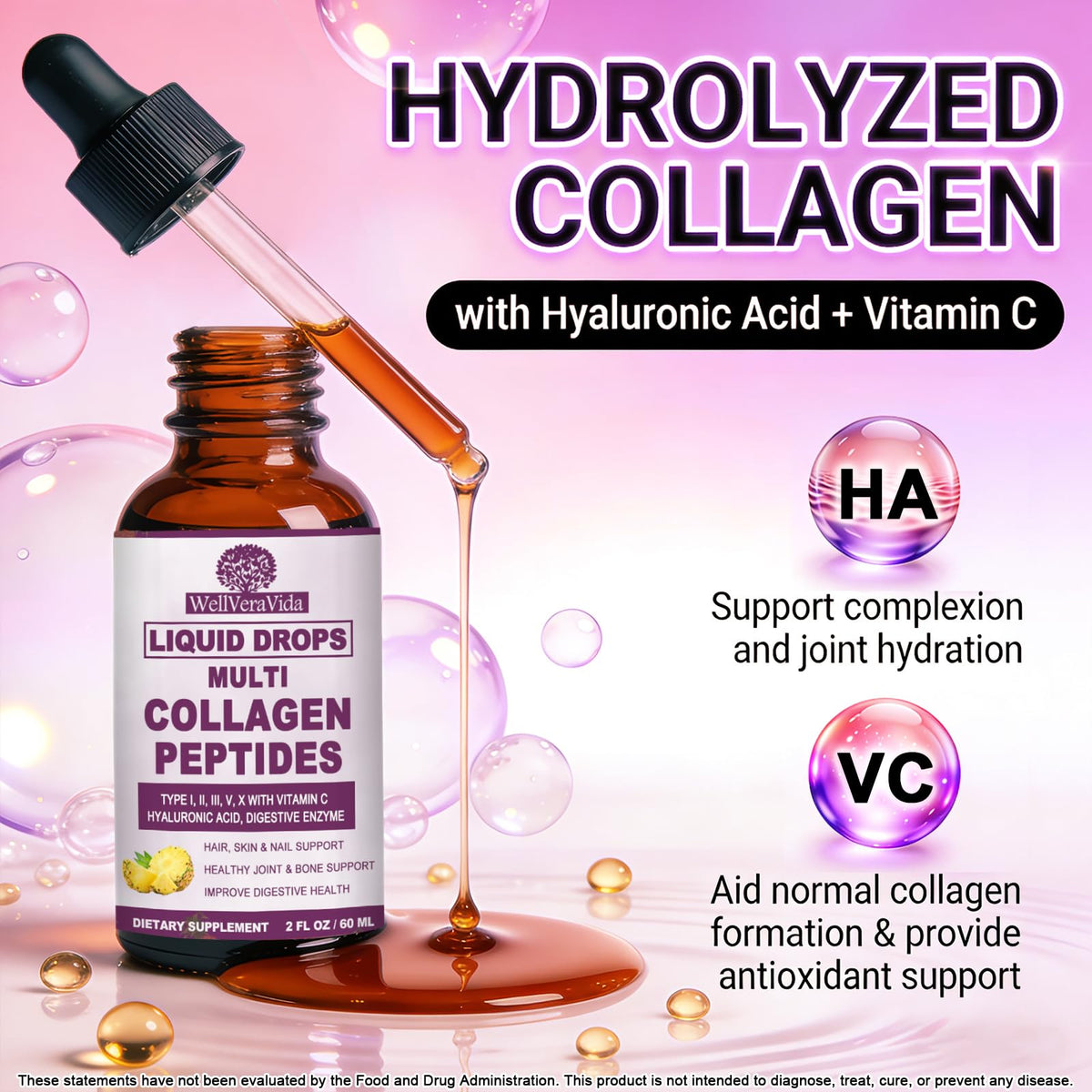 Liquid Collagen for Women & Men, Multi Hydrolyzed Collagen Peptides