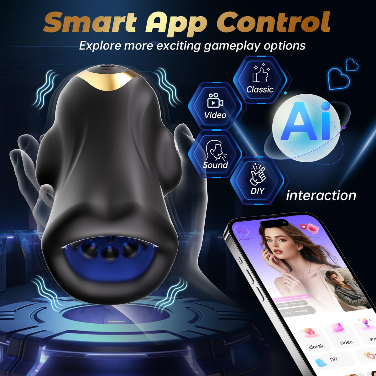 Male Sex Toys for Men Glans Vibrator, AI App Male Masturbator Penis Trainer