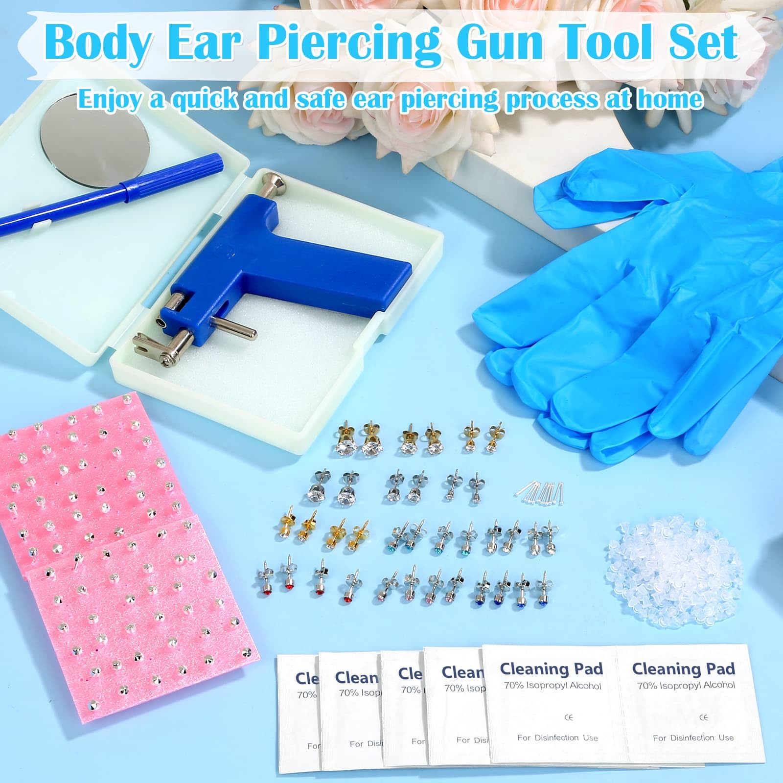 Ear Piercing Gun with Piercing Tools Kit, Professional Ear Nose Piercing Gun Machine with Stainless Steel Piercing Studs, Crystal Earrings Set for At Home Salon Earlobe Cartilage Helix Tragus Piercing