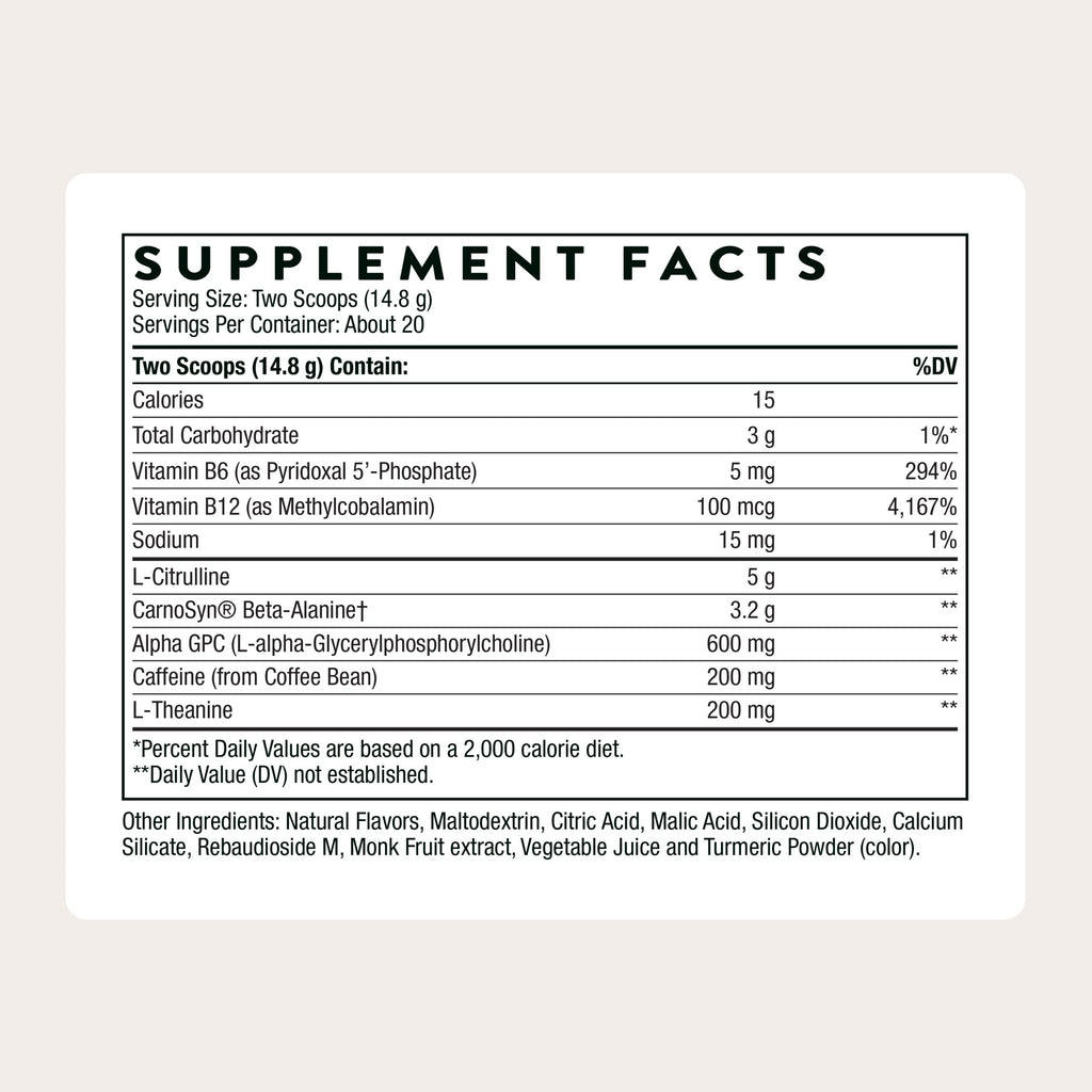 THORNE Advanced Pre-Workout, Alpha GPC, Amino Acids & Caffeine, 20 Servings