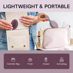Lightweight RHOS folding brush with mirror, ideal for cosmetics bag, purse, or pocket. Verified by CuratCart.