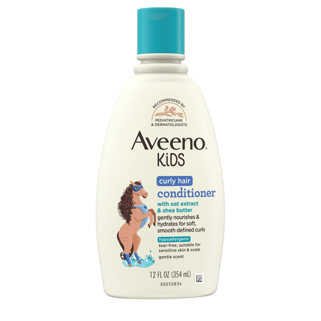 Aveeno Kids Curly Hair Conditioner, 12 fl. oz | Hydrating Conditioner, Oat Extract & Shea Butter, Gentle Scent, Detangles & Moisturizes Curls