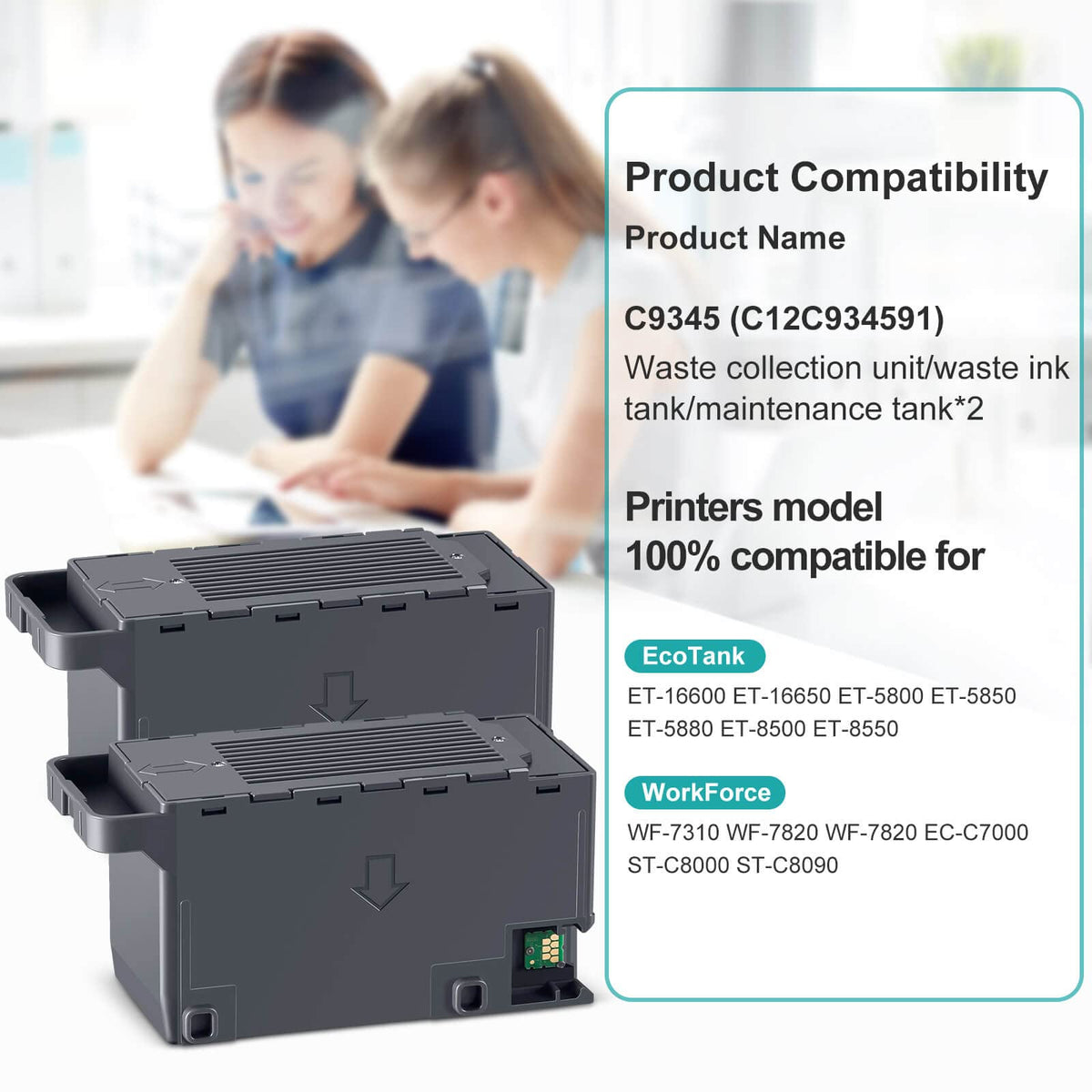 C9345 Ink Maintenance Box Replacement for WF-7840 ET-16650 ET-16600 ET-8550 ET-5850 ET-5880 ET-8500 WF-7820 WF-7310 ET-5800 EC-C7000 ST-C8000 ST-C8090 Printers (C12C934591/PXMB9/C9345)(2 Packs)