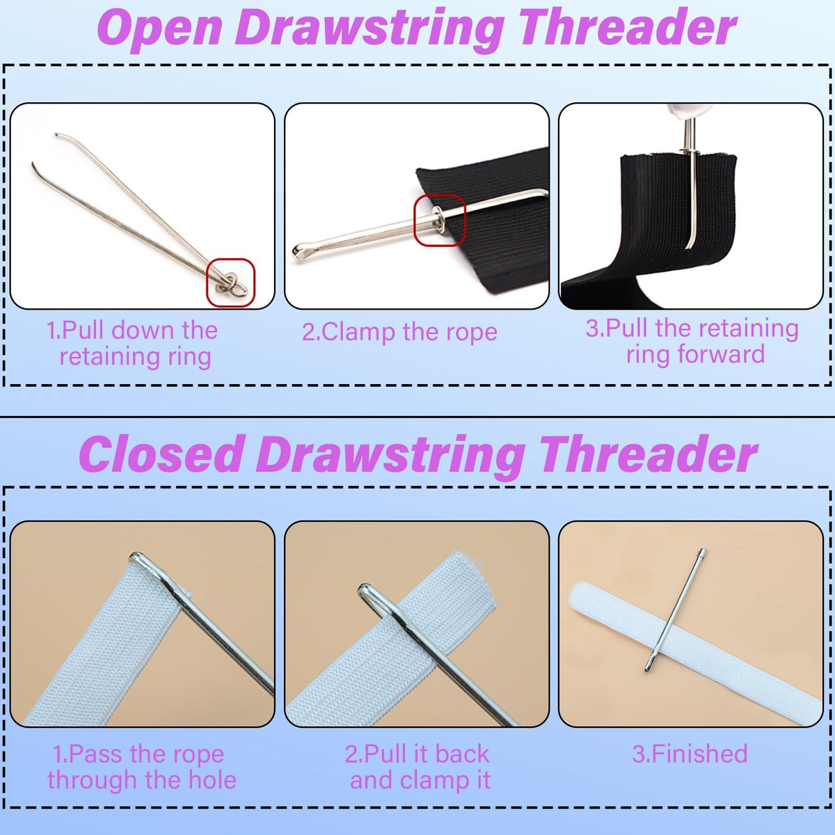 4 Pcs Bodkin Drawstring Threaders,Metal Drawstring Threader Tweezers Easy Quick Insert Drawstring DIY Rope Threader Clip Bodkin Sewing Tool for Sweatpants,Hoodies,Swim Trunks