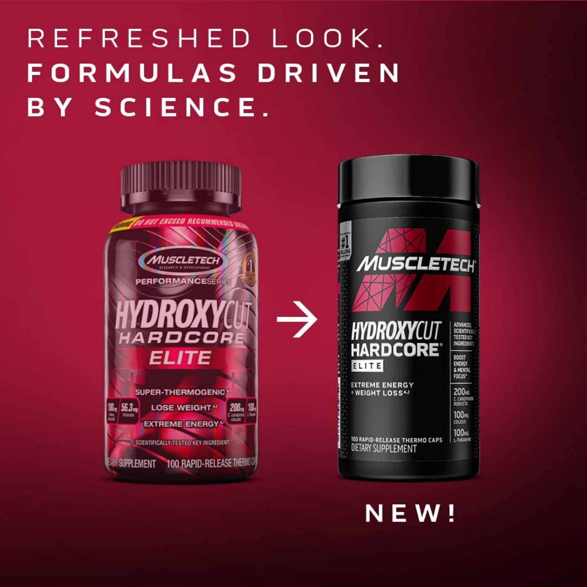 Hydroxycut Hardcore Elite, Rapid Release Capsules, 100 Count | Energy and Metabolism Support Supplement for Men and Women, 270 mg Caffeine Anhydrous and 200 mg Green Coffee Extract