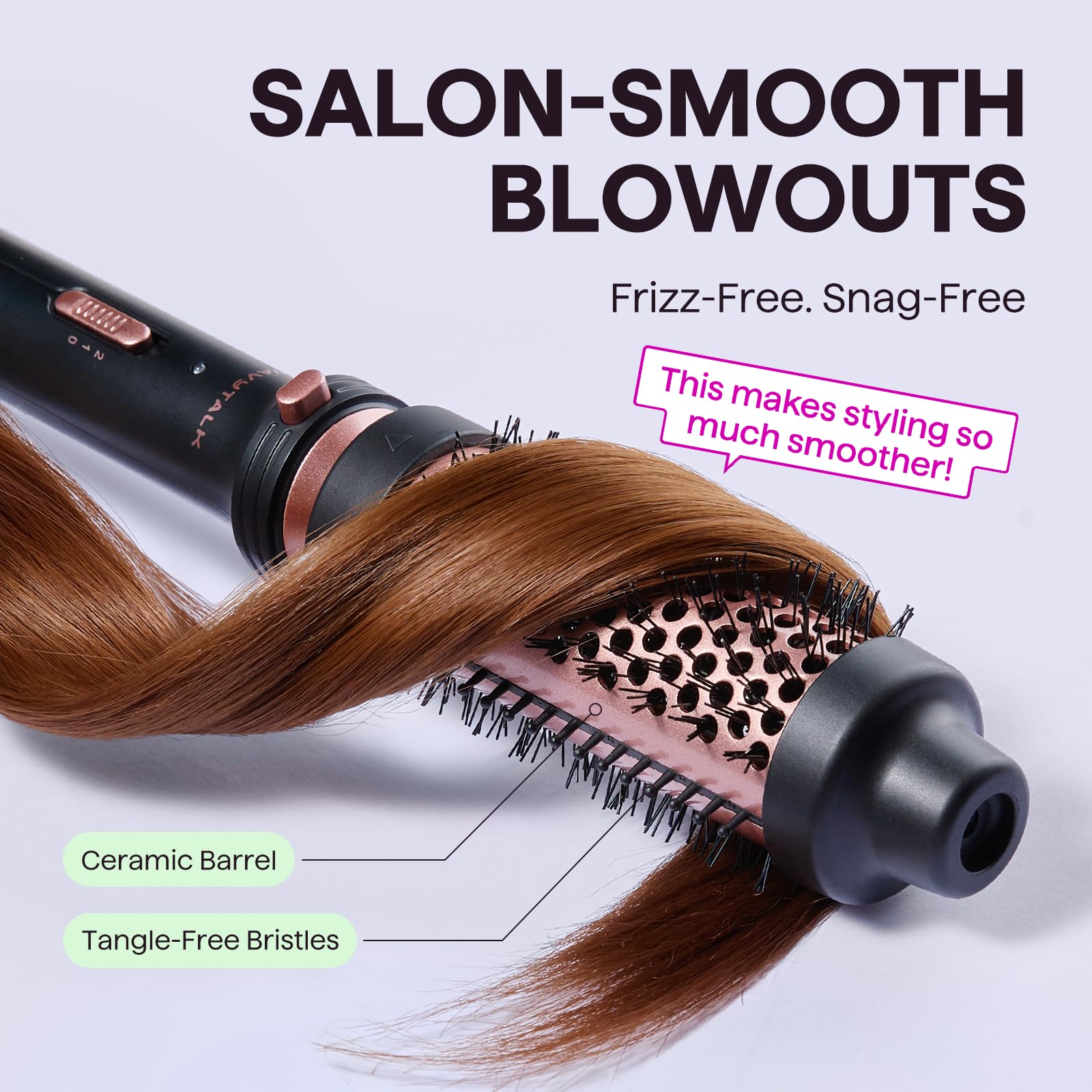 Wavytalk Thermal Brush 1.5" Detachable Heated Round Brush for Blowout Look | Detachable Brush Head Includes Travel Pouch, Create Voluminous Blowout Look, Tourmaline Ceramic, 2 Temp Settings Dual Voltage