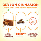 Organic Ceylon Cinnamon Capsules - Extra Strength Certified Organic Ceylon Cinnamon Supplement 1800mg Per Serving - Energy & Heart Support Antioxidant Pill for Women & Men, Bottled USA - 120 Capsules