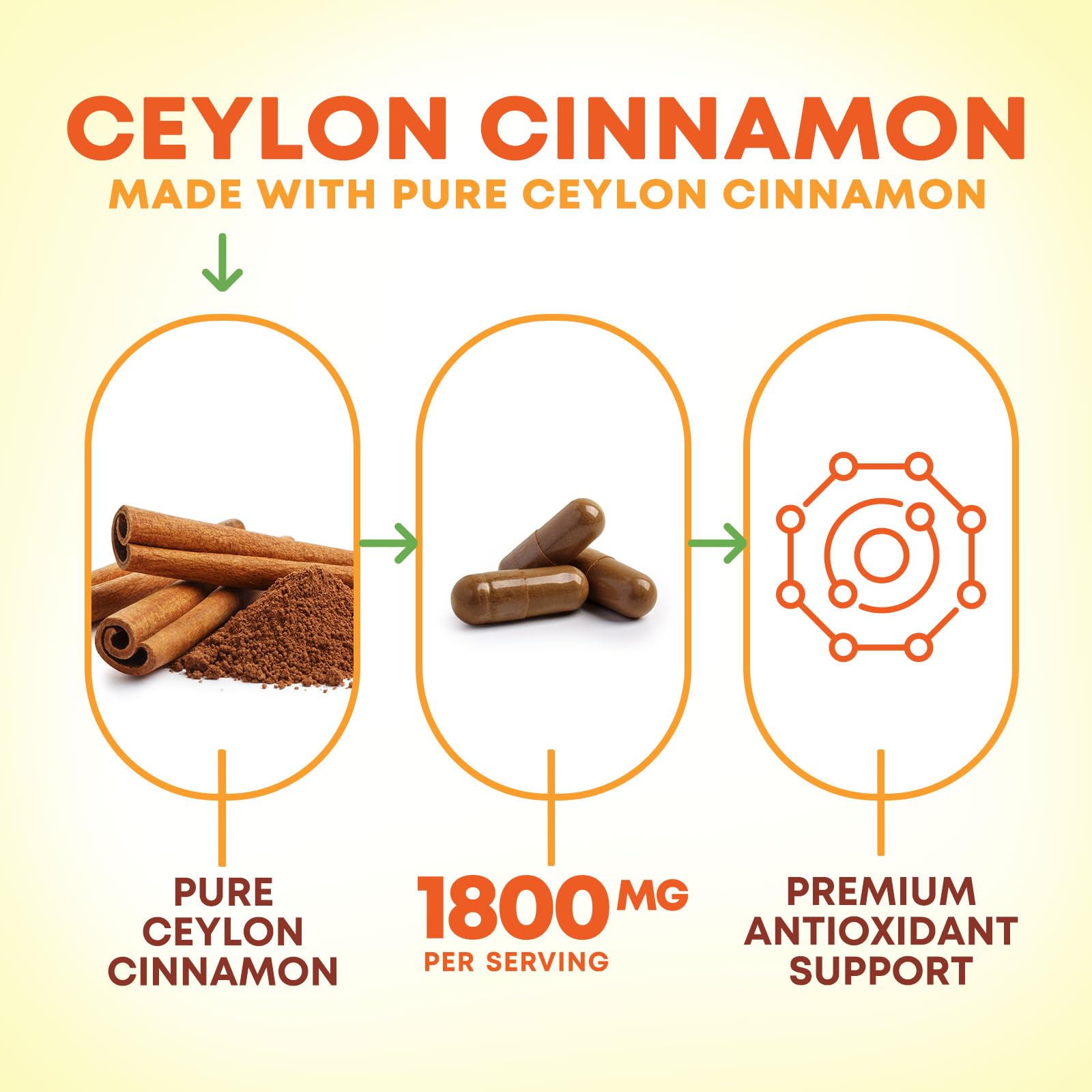 Organic Ceylon Cinnamon Capsules - Extra Strength Certified Organic Ceylon Cinnamon Supplement 1800mg Per Serving - Energy & Heart Support Antioxidant Pill for Women & Men, Bottled USA - 120 Capsules