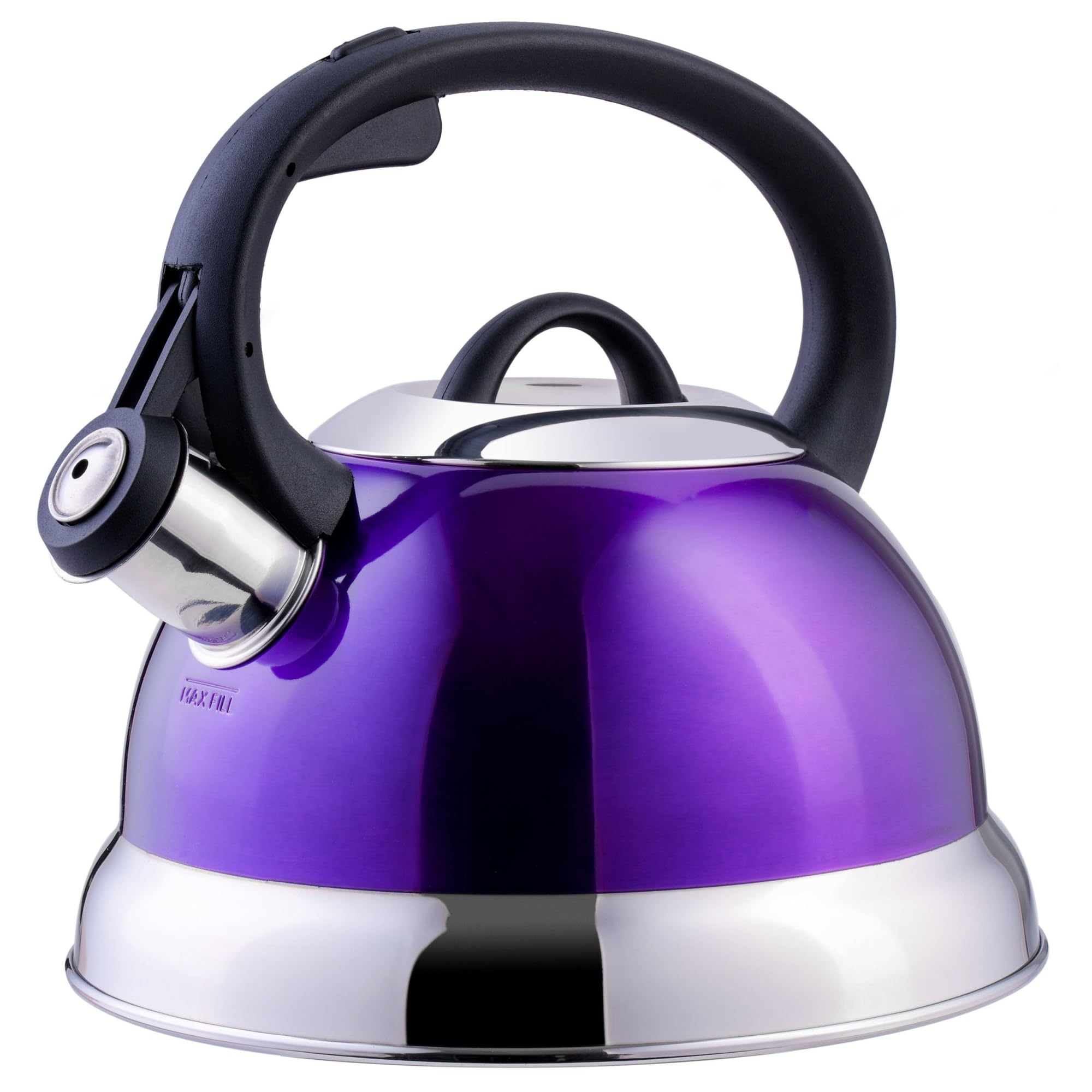 Buy now Mr. Coffee Flintshire 1.75-Quart Stainless Steel Whistling Tea Kettle â€“ Brushed Satin Finish Stove-Top Kettle for Boiling Water 1.8 Quarts Metallic Purple at indiglob india
