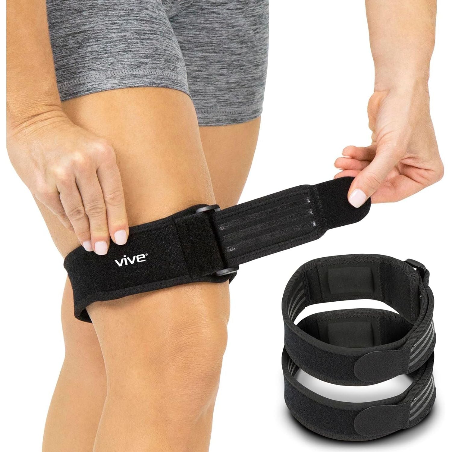 Buy now Vive IT Band Strap - Iliotibial Band Compression Wrap - Outside of Knee Pain, Hip, Thigh & ITB Syndrome Support - Neoprene Brace for Running and Exercise - Athletic Stabilizer for Men, Women Black 2 Pack at indiglob india