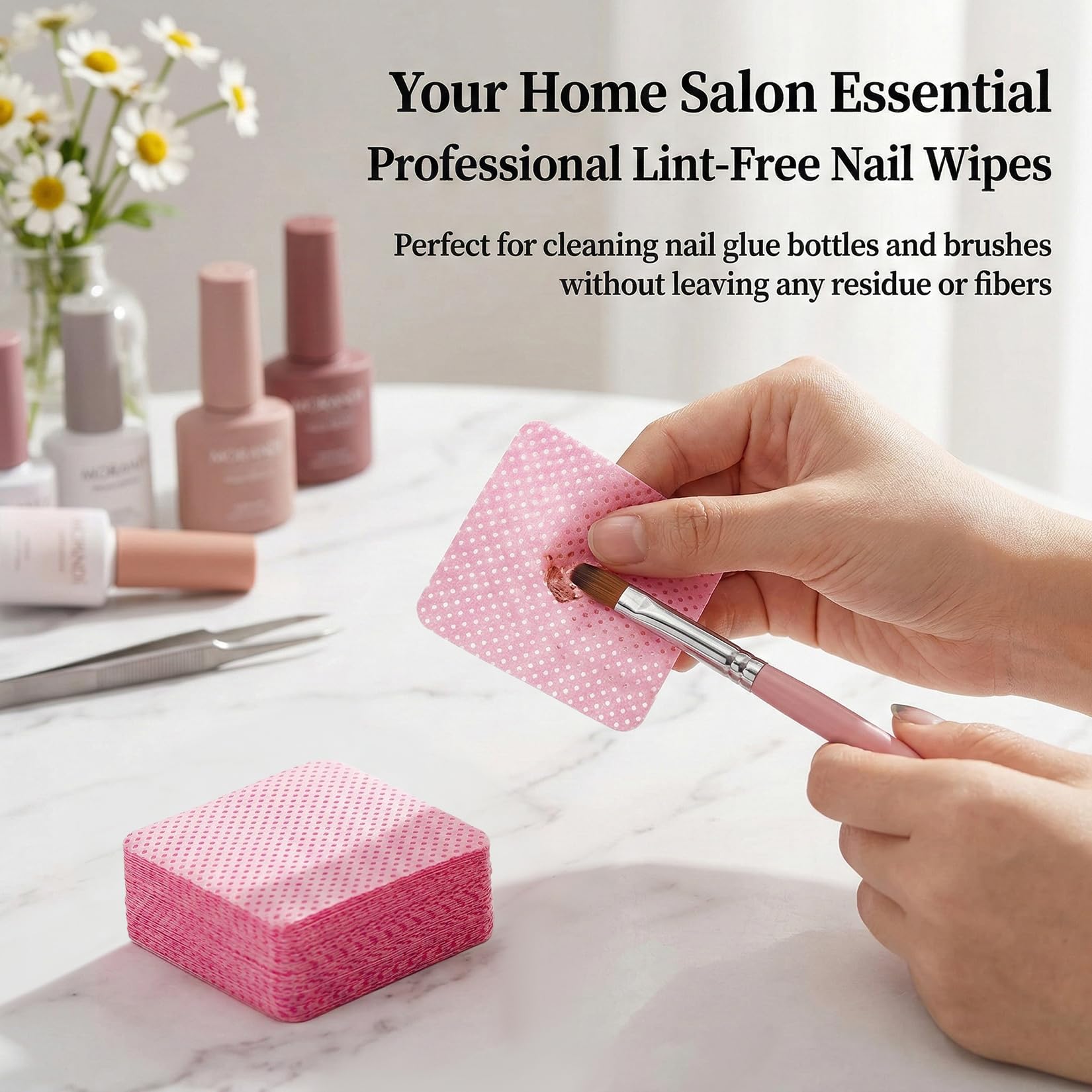 MAQIHAN 600 Lint Free Nail Wipes - Pink Nail Polish Remover Wipes Lint Free Nail Wipes Pads for Gel Nails No Lint Nail Glue Wipes Eyelash Extensions Toallitas Para Uñas Sin Pelusa Nail Supplies