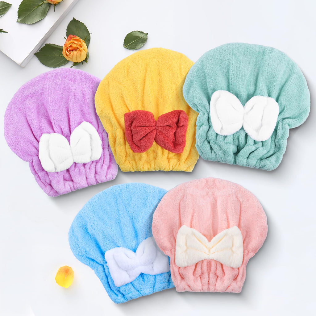 Microfiber Hair Drying Caps, 5-Pack Extra Soft and Ultra Absorbent