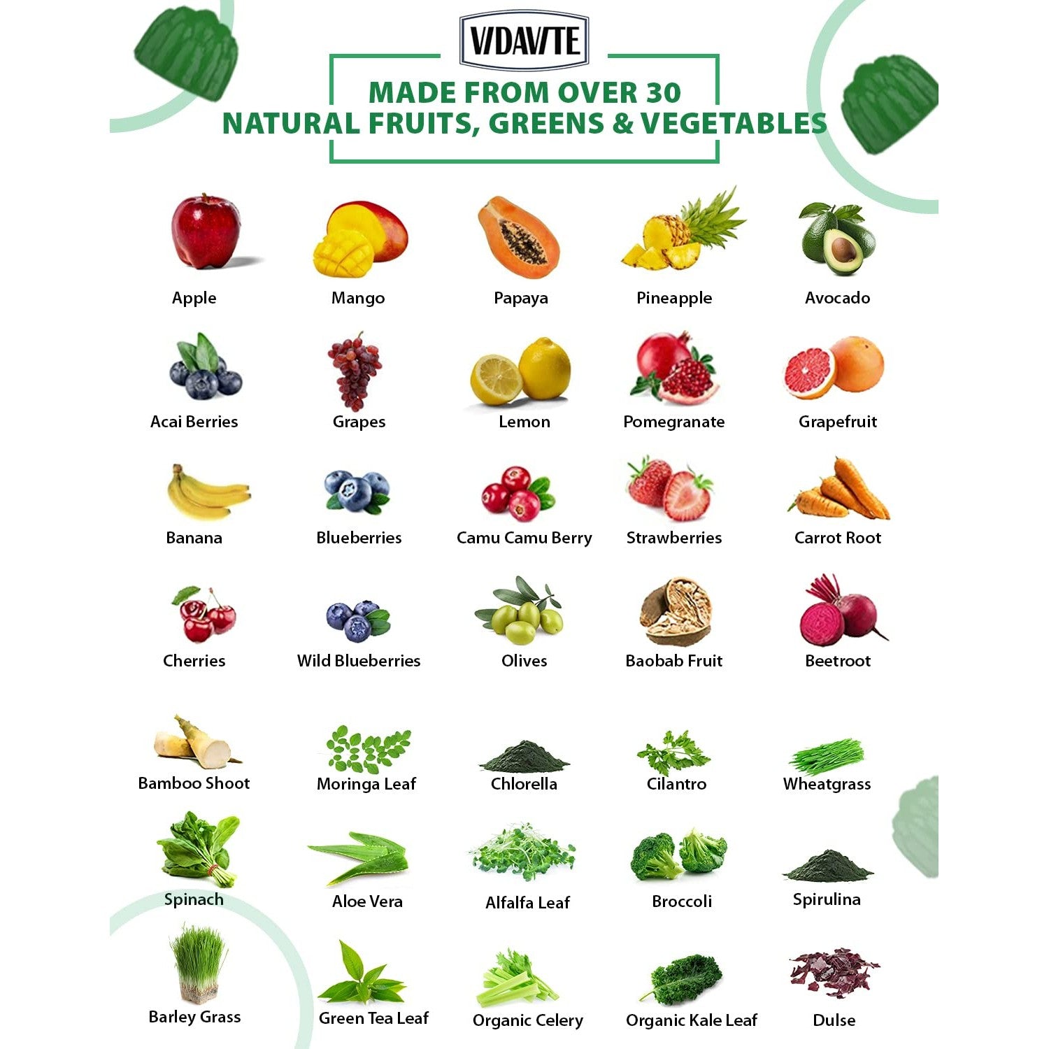 Sugar-Free Super Greens Gummies — Fruits and Veggies Supplement (30-Days) | US-Made, 35+ Greens, Veggie & Fruit Gummies to Boost Immunity, Skin & Gut Health - Ideal for Adults & Picky Teens(60 Gummies)