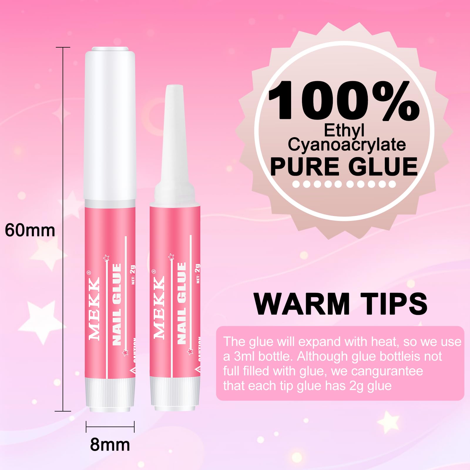 MEKK Nail Glue,Super Strong Nail Glue for Press Ons,Acrylic Nails,Nail Tips | 2g X 12Pcs,4 Weeks Long-Lasting,3-5s Quick Air Dry,Safe Formula,Professional Nail Glue for Home DIY & Salon Use,Nail Supplies