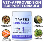 Skin & Coat Supplement for Dogs - Omega 3 6 9 Fish Oil & Vitamin E Soft Chews - Dog Itch Relief, Anti-Shedding & Shiny Coat Support for All Breeds, 90 Count