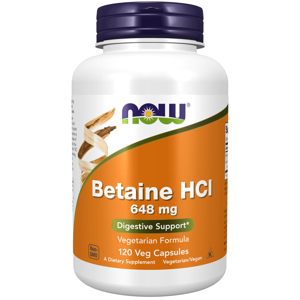 Now Betaine HCl 648mg 240 Veg Capsules - Digestive Enzymes Supplement - Enhanced with Pepsin Protease for Protein Digestion Support