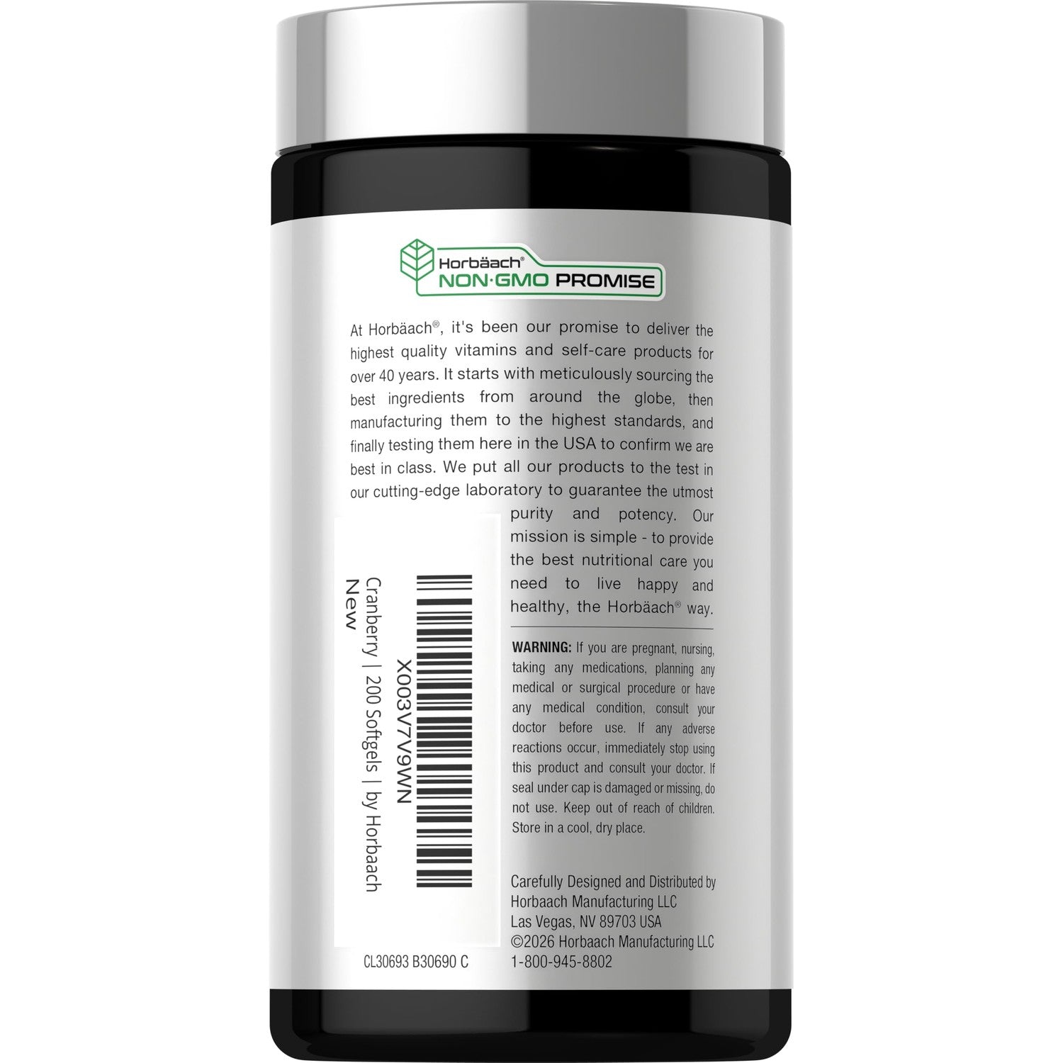 Horbäach Cranberry Pills for Women and Men | 200 Softgels | Extract Supplement with Vitamin C | Non-GMO, Gluten Free
