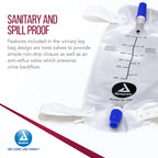 Dynarex Urinary Leg Bag, for Use with Catheter, has a Non-Drip Closure & Anti-Reflux Valve, 600 ml/20 oz Capacity, Medium, White, 1 Box of 12 Leg Bags