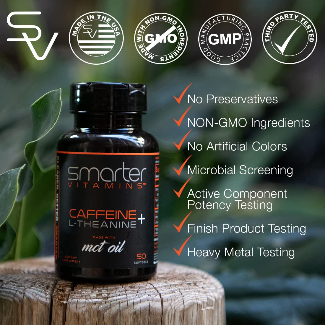 Caffeine Pills 200mg with 100mg L-Theanine & Coconut MCT Oil, 50 Softgels
