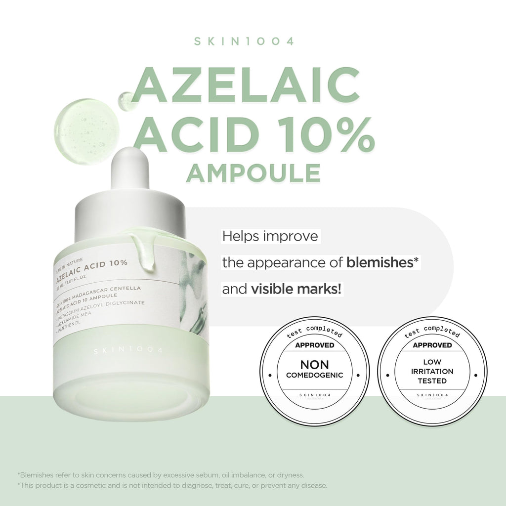 SKIN1004 Azelaic Acid 10% Ampoule, Hydrating Face Serum for Blemish-Prone & Irritated Skin, Soothing Care for Visible Marks with Centella, Niacinamide-Free, Korean Skin Care, 1.01 fl.oz / 30ml