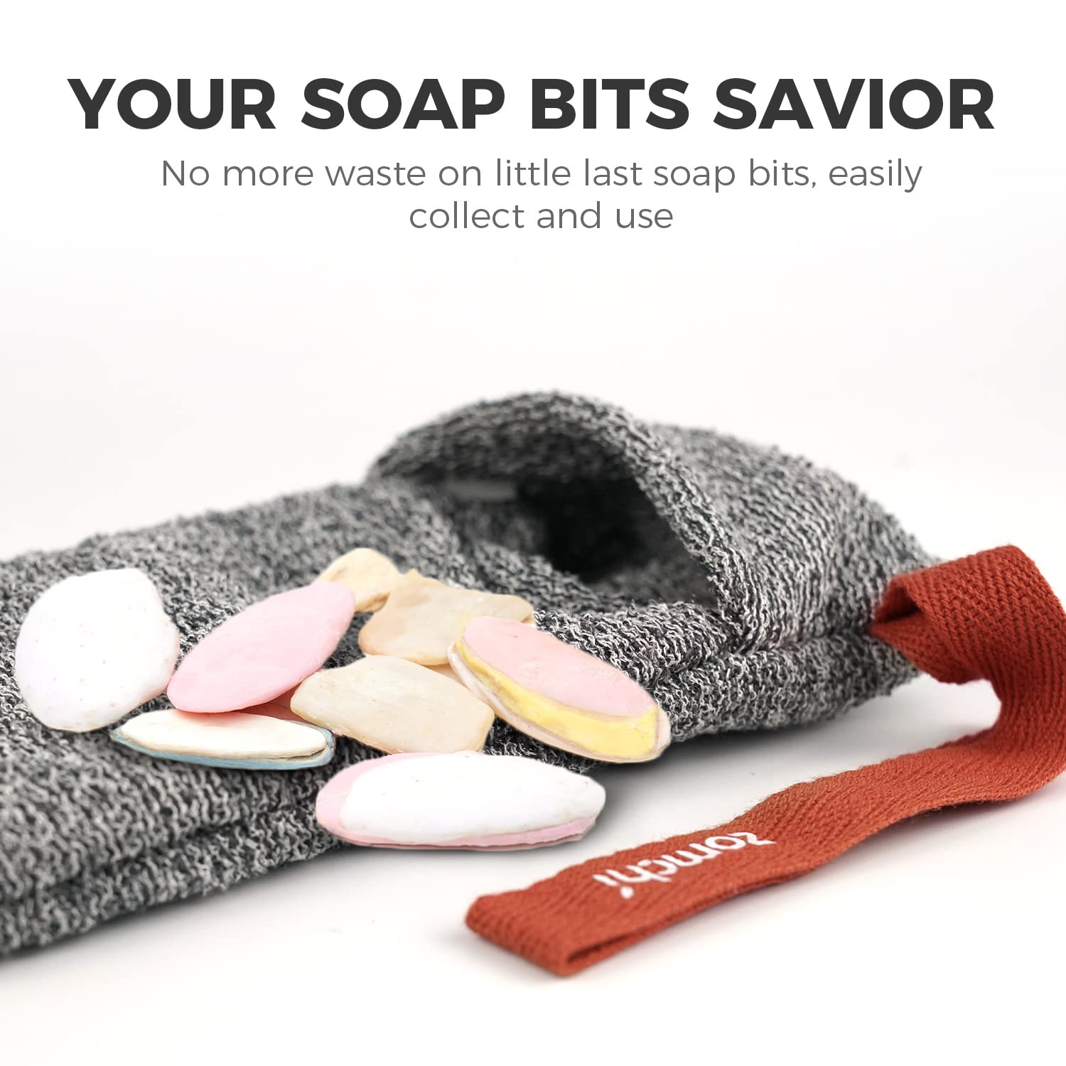 ZOMCHI Soap Saver Bags for Bar Soap, 2 Pack, Deep Texture Grey | Nylon Mesh Helps Create Rich Lather, Hanging Loop, Quick Drying Design, Roomy Pouch For Bath And Shower Routines