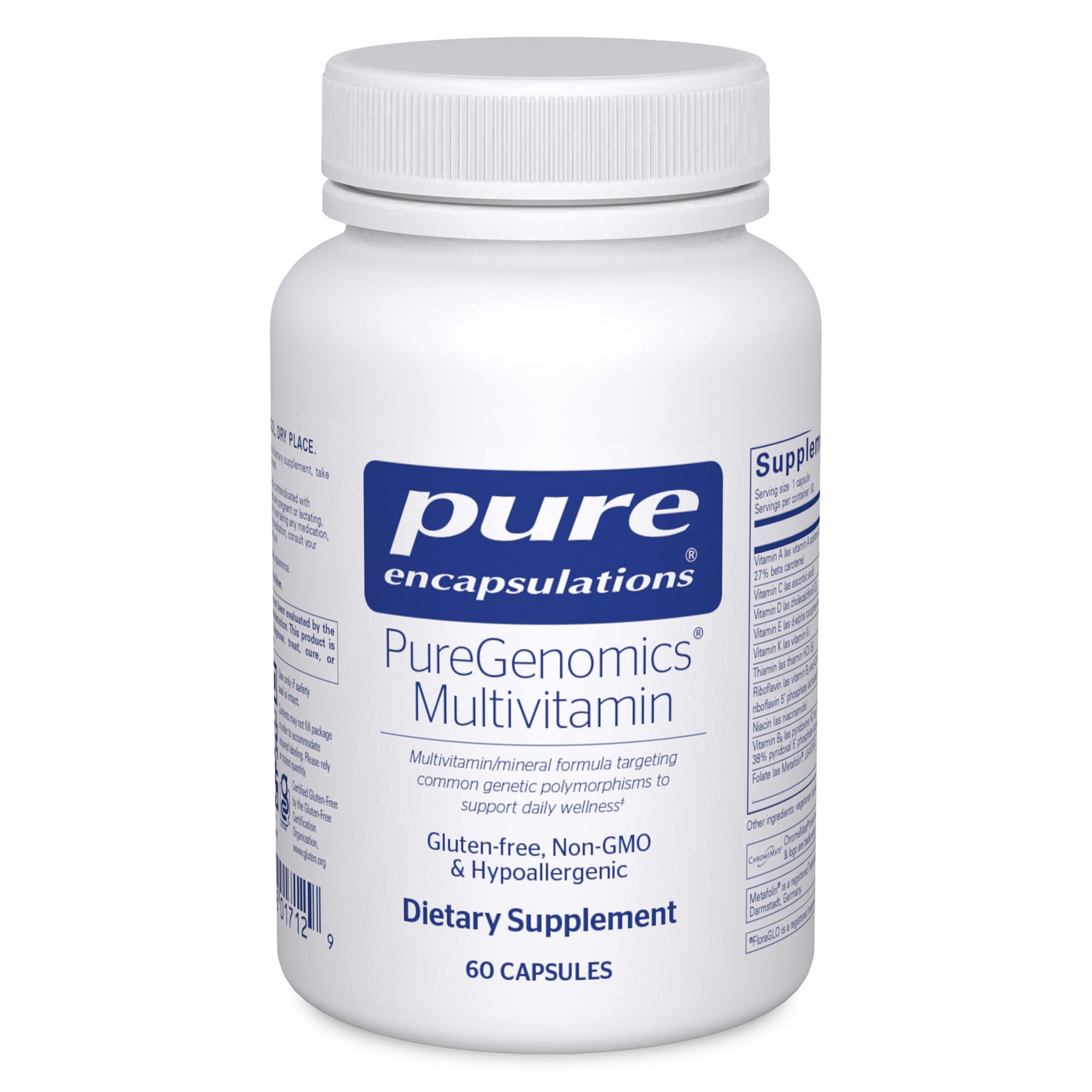 Pure Encapsulations PureGenomics Multivitamin, 60 Capsules | Supplement to Support Nutrient Requirements of Common Genetic Variations*, with Vitamin A,B,C,D,E, K and Minerals