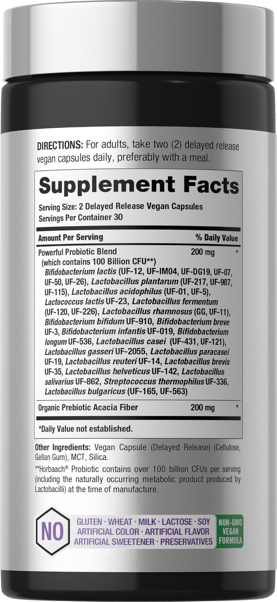 Horbäach Probiotic 100 Billion CFU | 60 Capsules | 31 Probiotic Strains