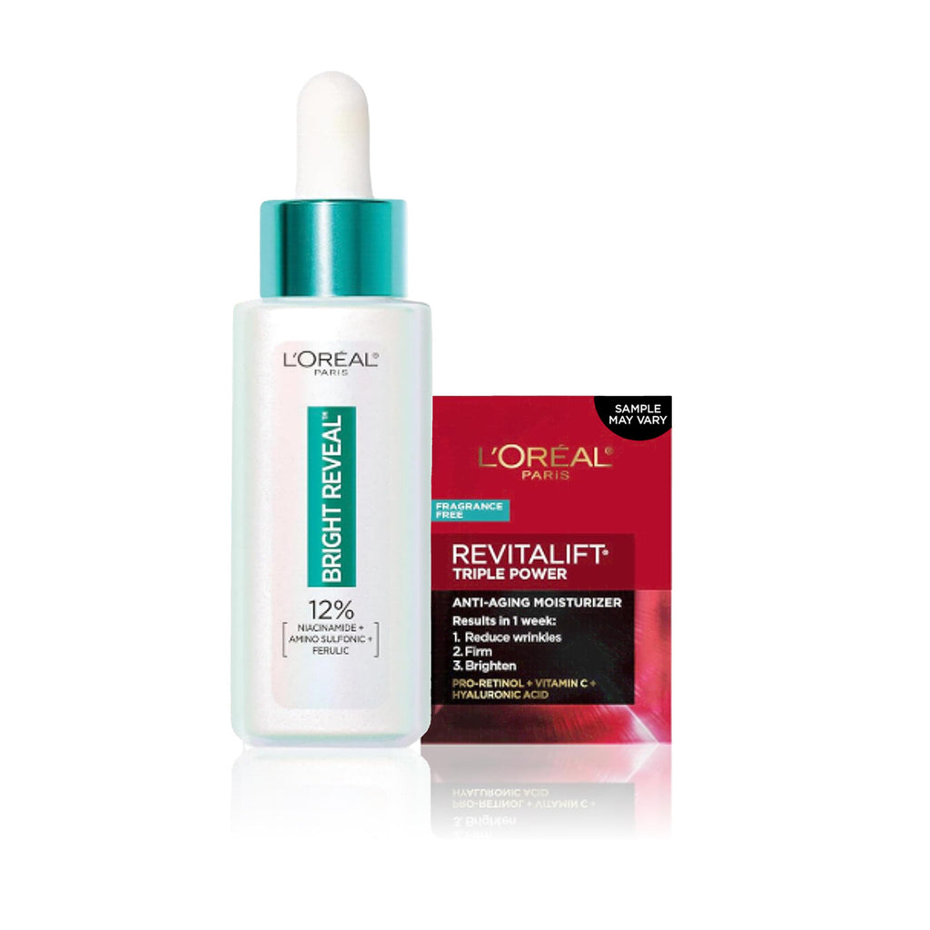 L’Oréal Paris Bright Reveal 12% [Niacinamide + Amino Sulfonic + Ferulic] Dark Spot Serum 1oz + Moisturizer Sample
