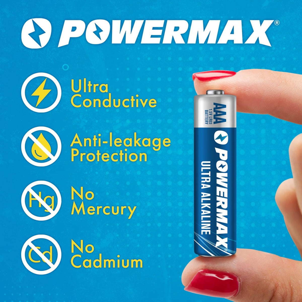 Powermax 24-Count Triple AAA Batteries, Ultra Long Lasting Alkaline Battery for Home and Office, 10-Year Shelf Life, Reclosable Packaging