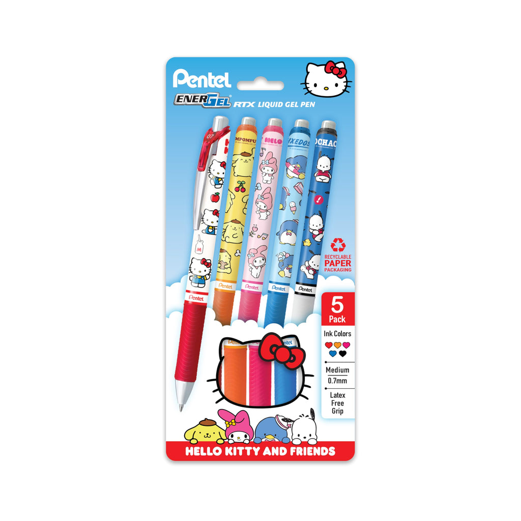 Pentel EnerGel RTX Liquid Gel Pen, Hello Kitty® and Friends, Limited Edition, Mix 2, 0.7mm, Med Line, Assorted Ink, 5-Pk (BL77HKPF5M1)