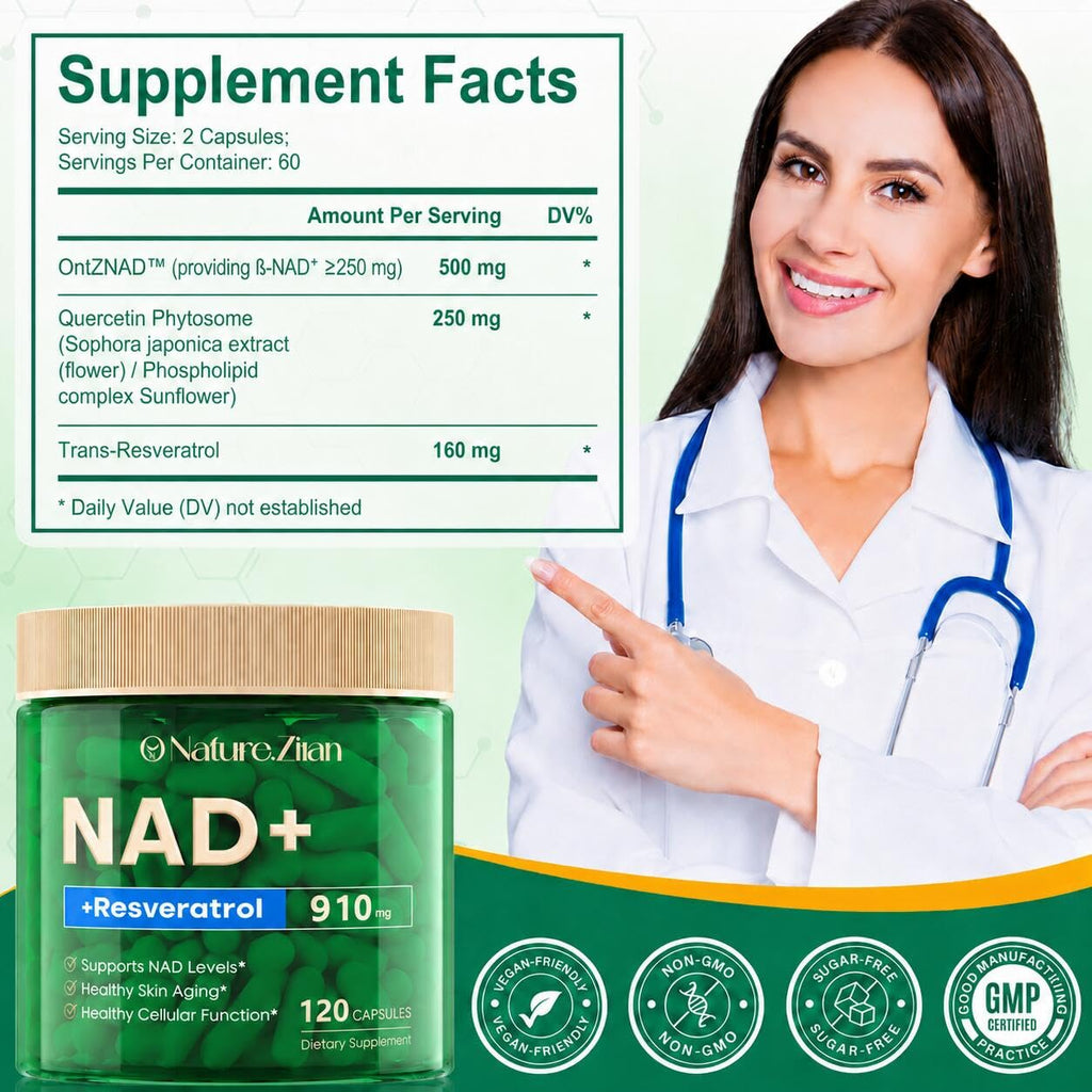 NAD+ Resveratrol 910mg Supplement for Women & Men - 120 Capsules (120 Count (Pack of 1))