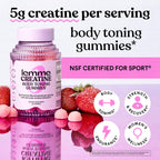 Lemme Creatine Monohydrate Gummies, Sour Strawberry (60 Gummies) | 5g Creatine for Lean Muscle, Strength, Recovery & Cognitive Health with Ginseng for Absorption. NSF Certified for Women & Men